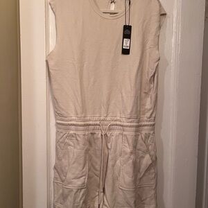 Sleeveless Cream Drawstring Waist Jumpsuit